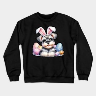 Puppy Miniature Schnauzer Bunny Ears Happy Easter Day Crewneck Sweatshirt